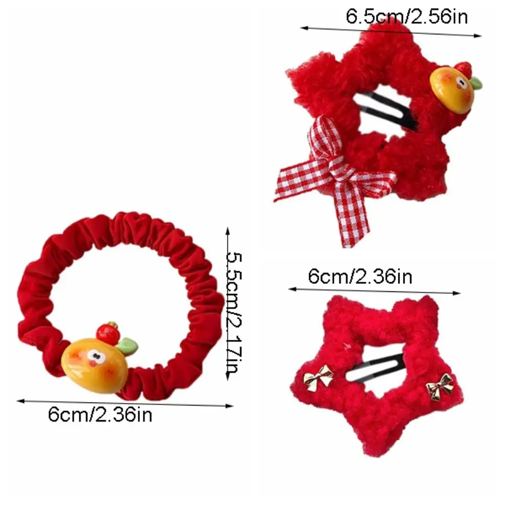 Red Color Plush Star Hair Clip Barrettes Korean Style New Year Hairpin Hair Side Clip Bow Hairpin Star Duckbill Clip Party