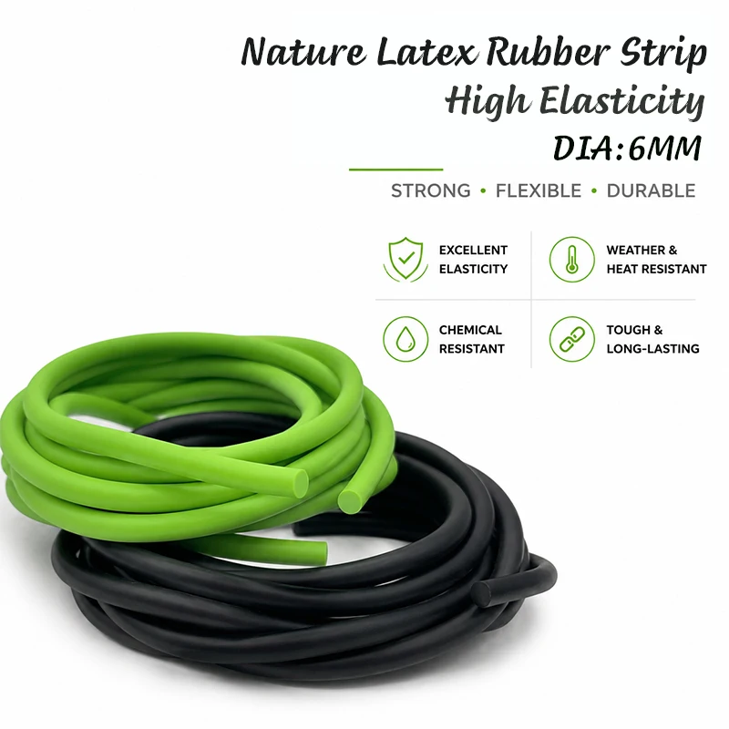 Black/green Natural Latex Strip with a Diameter of 6mm, Handmade DIY Luggage, Clothing, Elastic Strapping Strap
