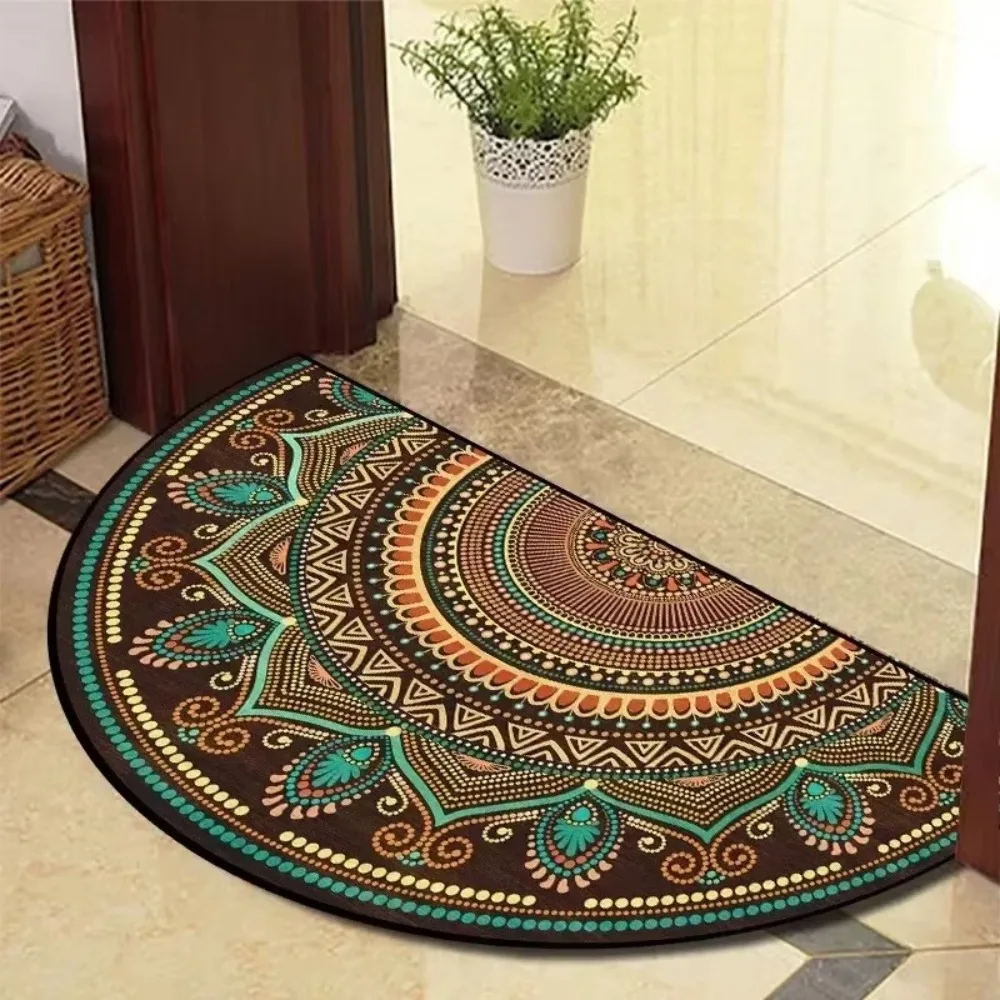 1PC Retro Door Rug Semi-circular Floor Mat Entrance Door Rugs Non-slip Absorbent Bathroom Mat Room Home Decoration Hogar Tapete