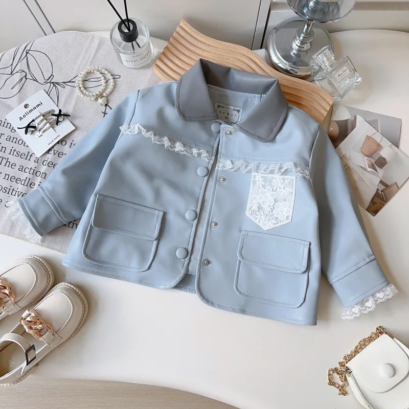 

2025New Autumn Fashionable Stylish Turn-Down Collar Long Sleeve Coat for Baby Girls Korean Trendy Elegant Top