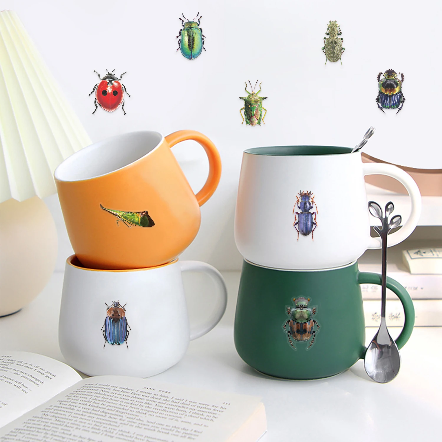 50 Uds pegatinas de insectos colores vibrantes sin residuos para portátil botella de agua accesorios de coche motocicleta pegatinas de botellas de agua