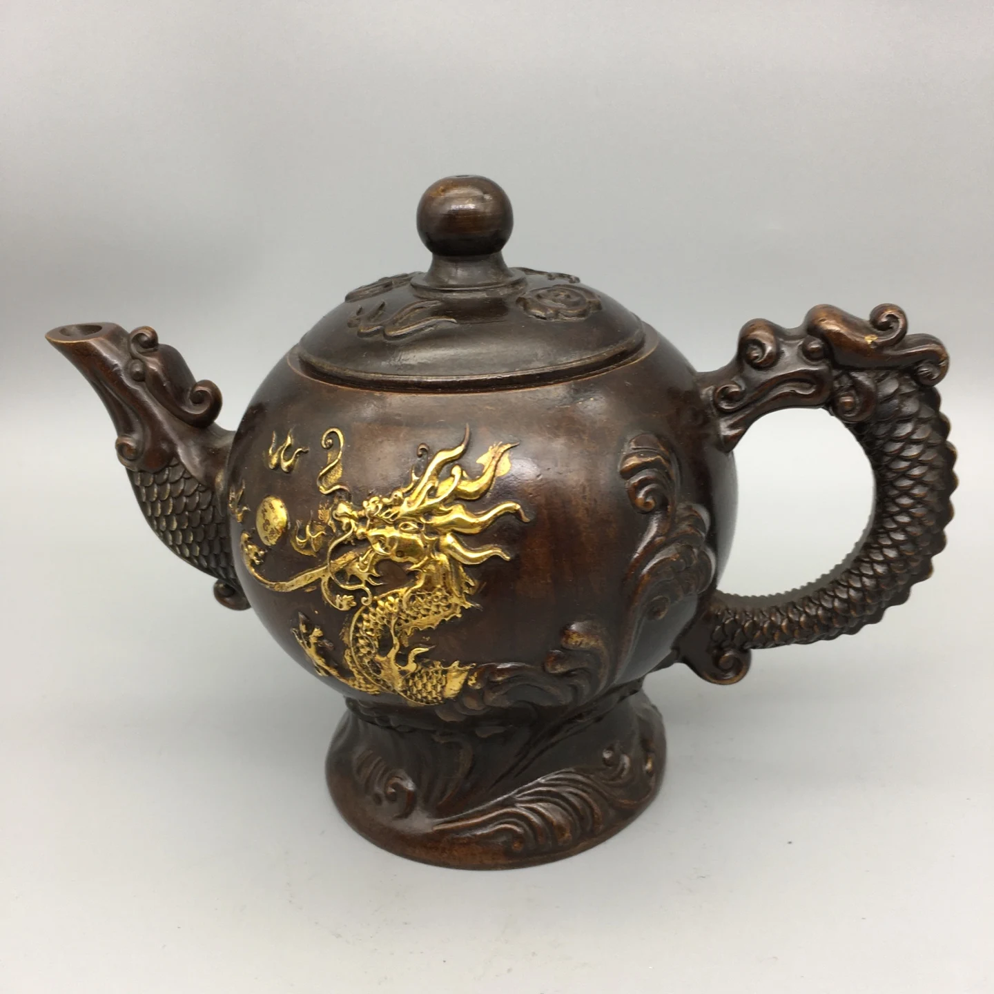 Brass Dragon Teapot Statue - Elegant Home Décor Decorative Piece for Entryway, Tea Table, and Living Room Accents