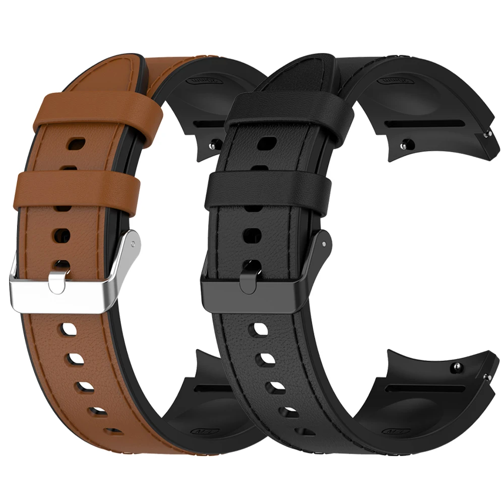 Leather and Silicone Hybrid strap for Samsung Galaxy Watch4 6 Classic 47mm 46mm/Galaxy Watch6 40mm 44mm Watch 5Pro Band Bracelet