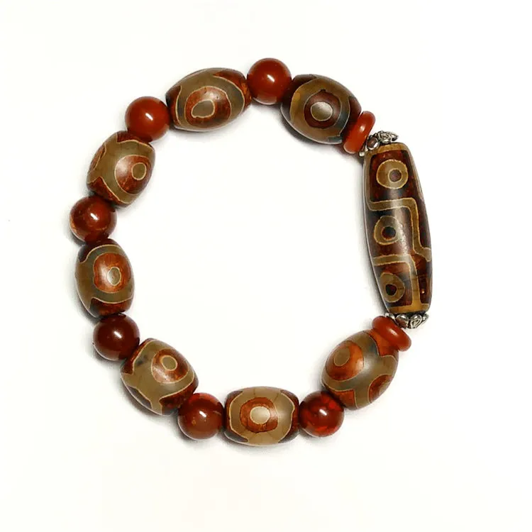 Tibetan Agate Three and Nine Eye DZi Bead Lozenge Bracelets, Men's and Women's National Style Popular Bracelet