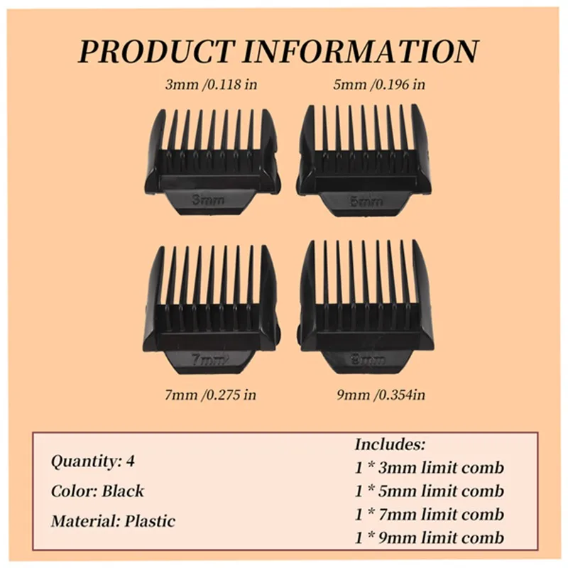 A98G-4Pcs Limit Comb Replacement Combs Trimmer Head Limit Comb For  Hair Clipper 3Mm 5Mm 7Mm 9Mm,Black