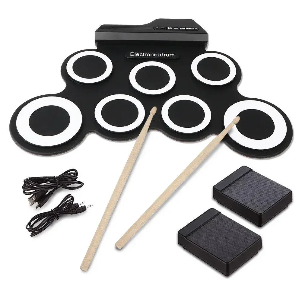 

Folding Silicone Hand Roll USB Electronic Drum Portable Practice Drums Pad Kit With Drumsticks Sustain Pedal