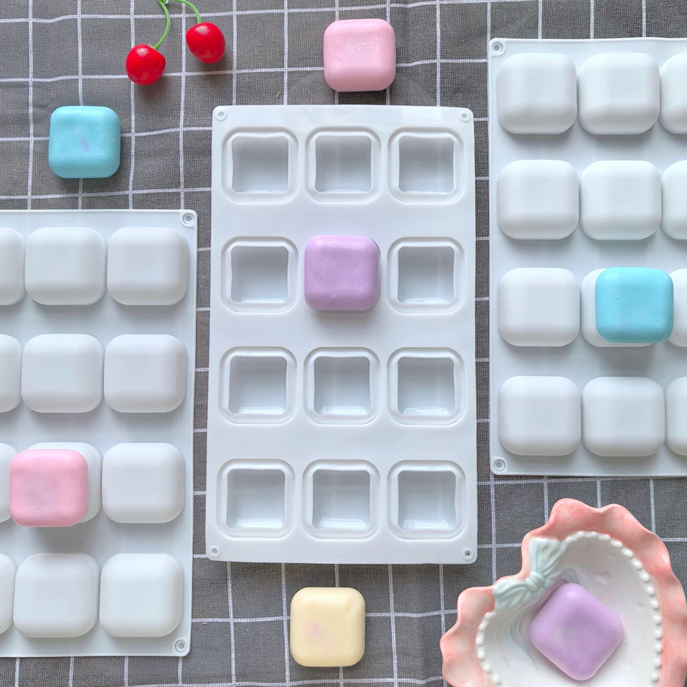 1pc 12 cavity square silicone mousse cake mold is easy to use and non stick baking mold for cake decoration DIY baking tools
