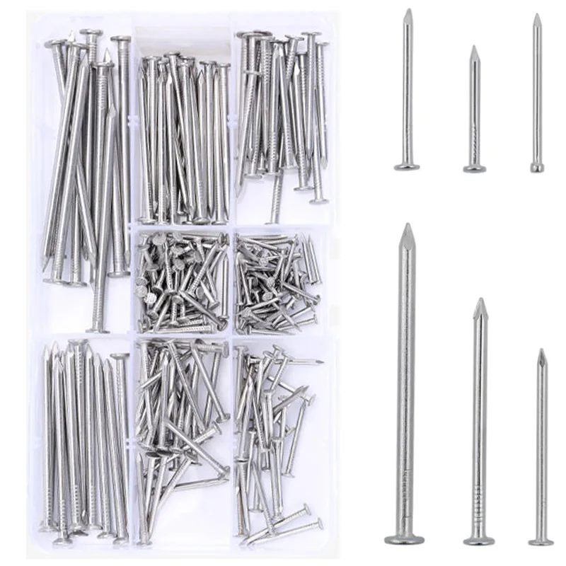 Hardware Nails Assortment Kit 0.5/0.8/1.0/1.2/1.5/2.0/2.5/3.0Inch 304 Stainless Steel Picture Hanging Wood Wall With Storage Box