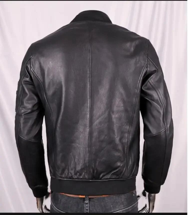 YR!Free shipping.2024 brand.fashion young baseball real style leather jacket.soft slim cool sheepskin coat.bomber cloth