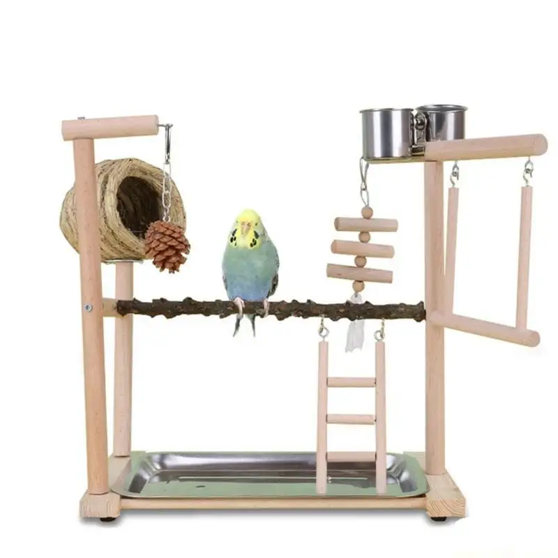 

QX2E клетка для попугаев Lovebird, подставка для окуня, мостик, гнездо, качели, деревянная тренировочная лестница для игрушка