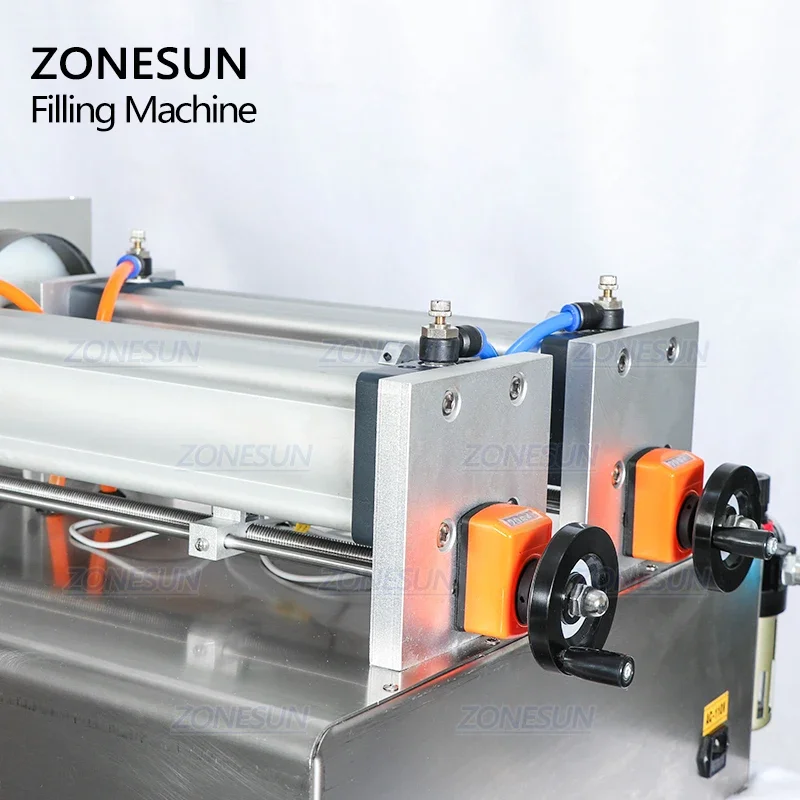 ZONESUN Tabletop Pneumatic 2 Diving Heads Shampoo Shower Gel Laundry Detergent Soap Liquid Bottle Piston Filling Machine