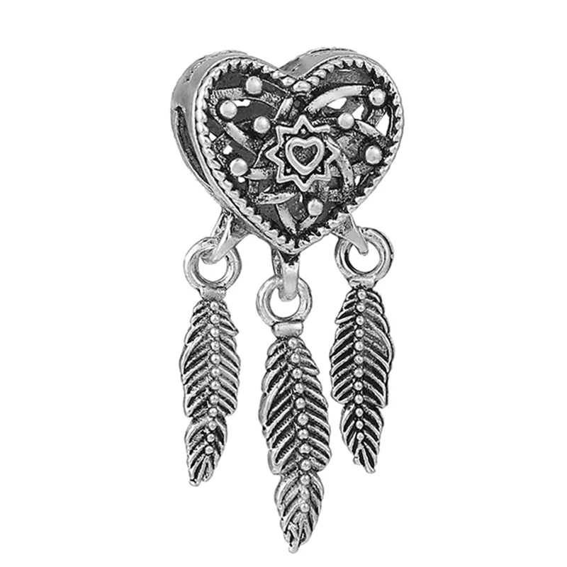 2Pcs/lot Feather Love Heart Key Charm Beads Pendant Fit Original Brand Bracelets&Necklace For Women DIY Jewelry Special Offer