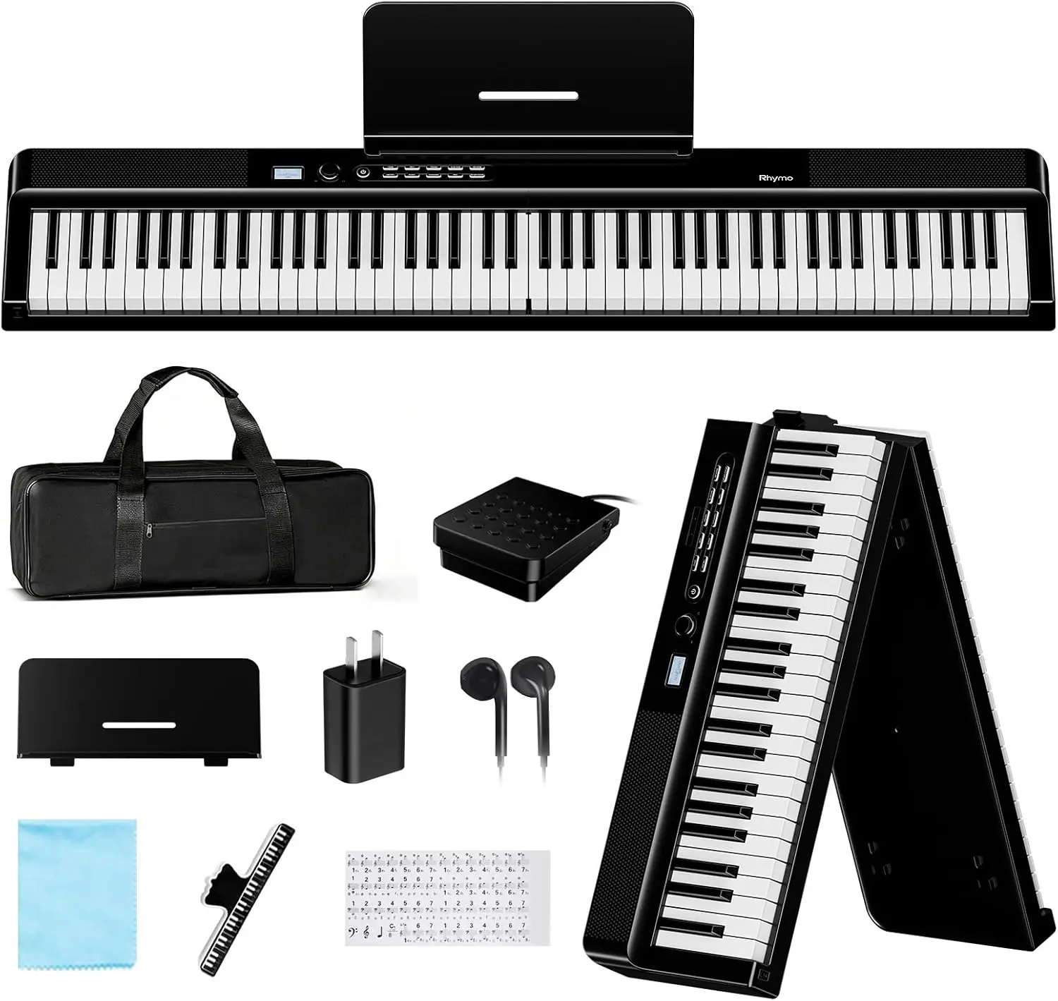 88-Key Full-Size Portable Semi-Weighted Electric Piano Keyboard, Folding Design, Upgraded Version with 30W Stereo Surround Speaker, USB MIDI, Sustain Pedal, for Beginners & Adult Players (Black)