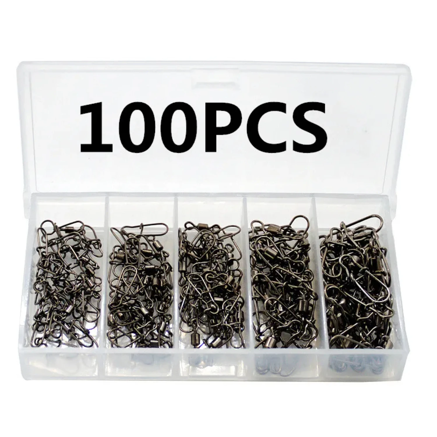 100pc/box Stainless Steel Fishing Connector Pin 4# 6# 8#10#12# Bearing Rolling Swivel with Snap Fishhook Lure Accessories tool