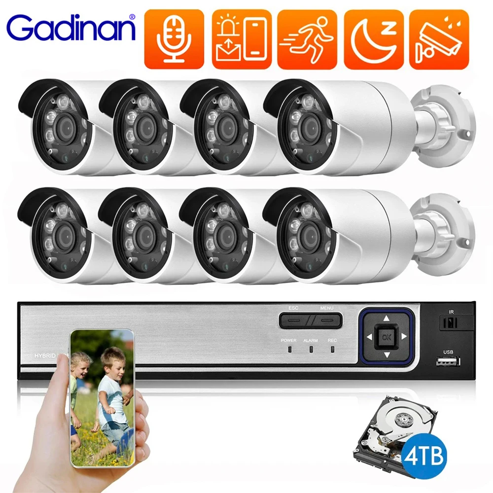 gadinan sistema de seguranca outdoor camera poe ip audio camera cctv alerta de alarme kit h265 video surveillance nvr 8ch 4ch nvr 5mp 4mp 01