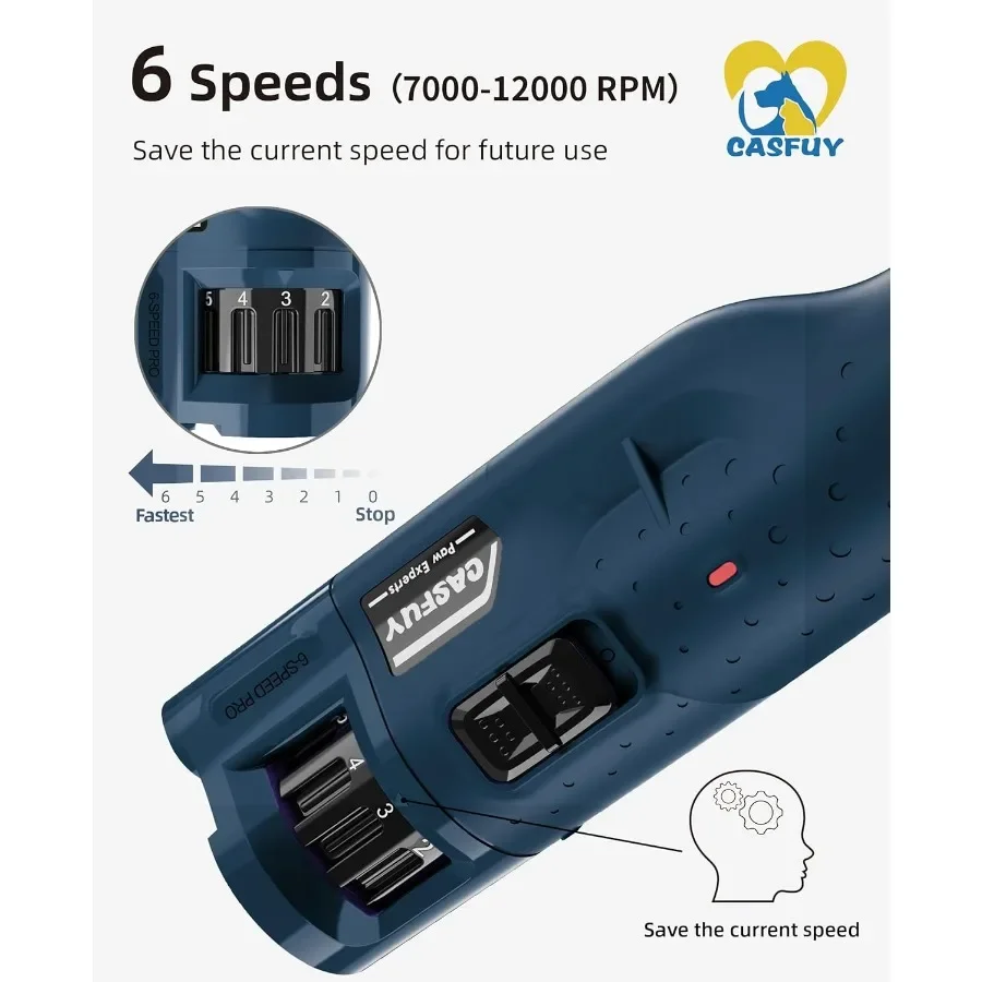 Moedor de unhas elétrico recarregável silencioso de 45db e 6 velocidades com 2 luzes LED para cães e gatos grandes, médios e pequenos