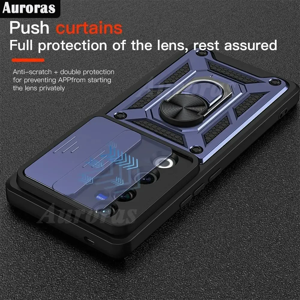 Case For VIVO V40 5G Full Body Rugged Protective Slide Camera Stand Protection Ring Cover VIVO V40 Pro prov40 5G