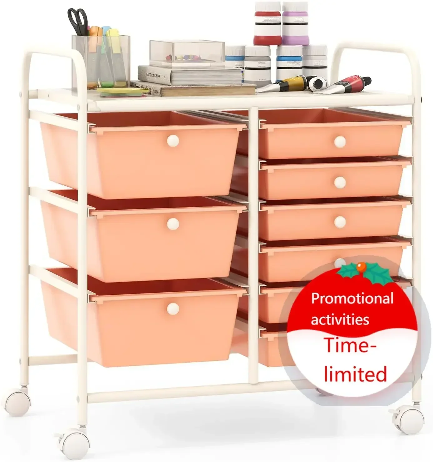 9 Drawers Rolling Cart, Classroom Organizers, Storage Cart with Wheels, for Teacher Office Home School Supplies Tool Craft Art P