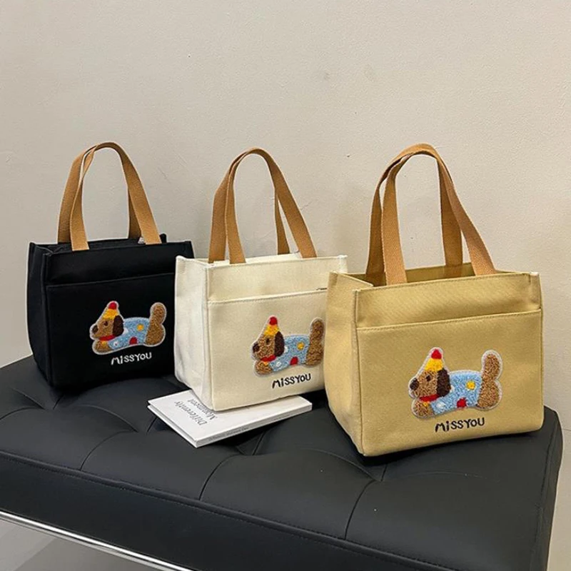 

Cute Dachshund Pattern Canvas Versatile Handbag Office Worker Lunch Bag Commuter Bento Tote Bag