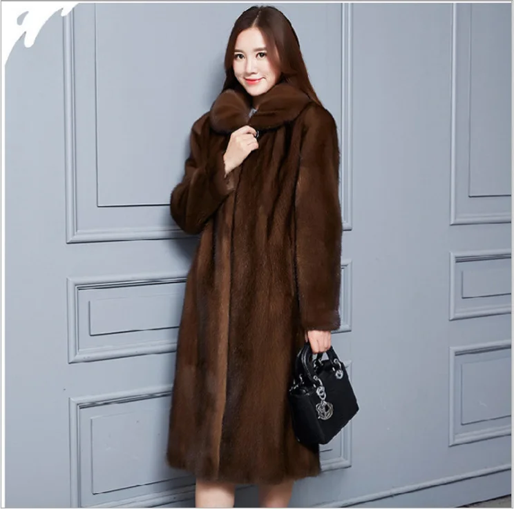 2024 faux fur mink coat women's jacket collar full mink long synthetic fur