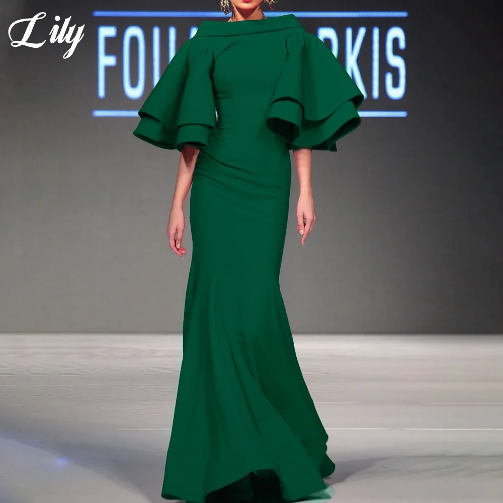 Lily Red Elegancka suknia wizytowa z wysokim dekoltem i bufiastymi rękawami Satynowe suknie wieczorowe Mermaid dla kobiet robe de bal Dostosowane