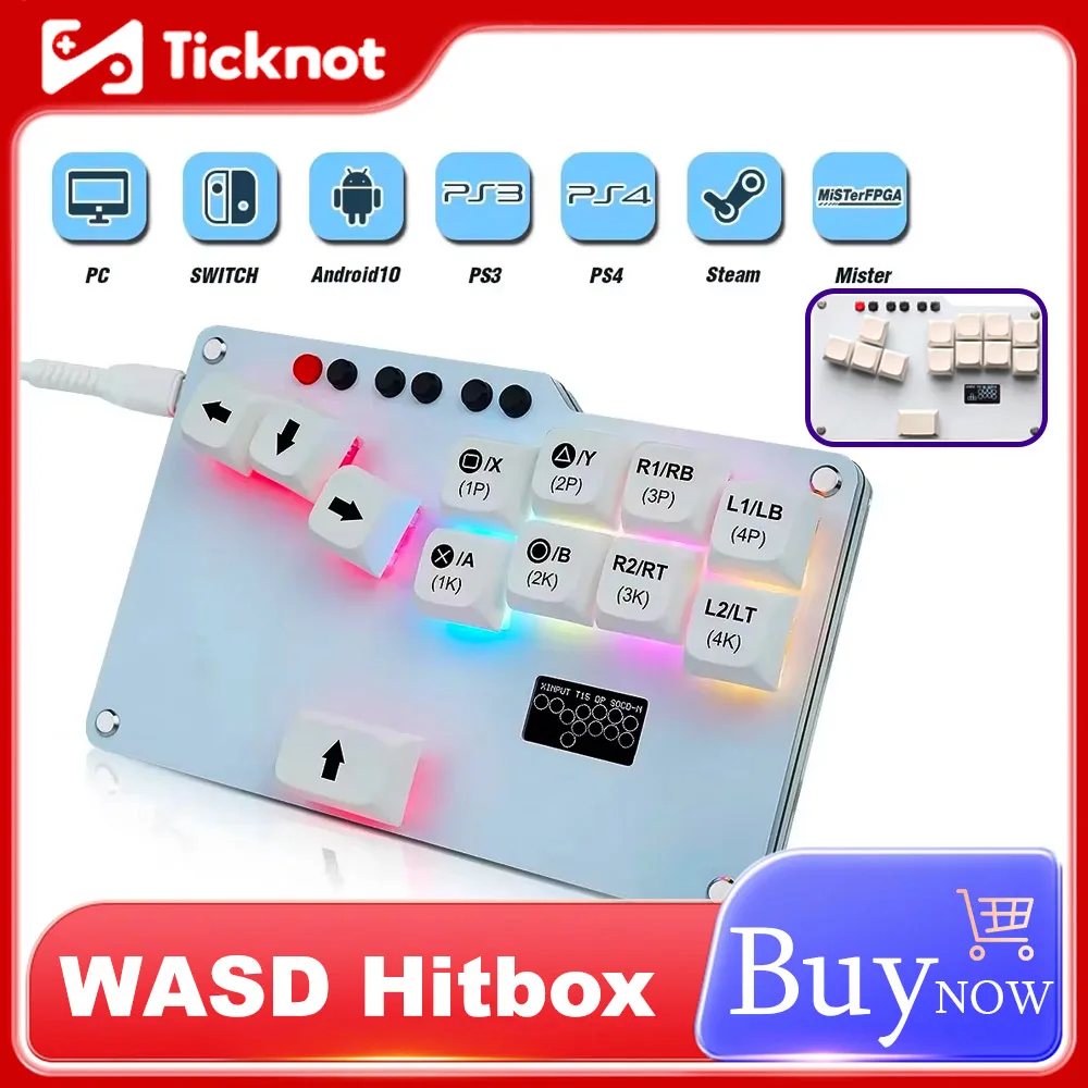 TicKnot HitBox Gamepad Keyboard  For PC GP2040-CE Arcade Joystick Street Fighter For Nintendo Switch/PS3/PS4/Mister/Steam