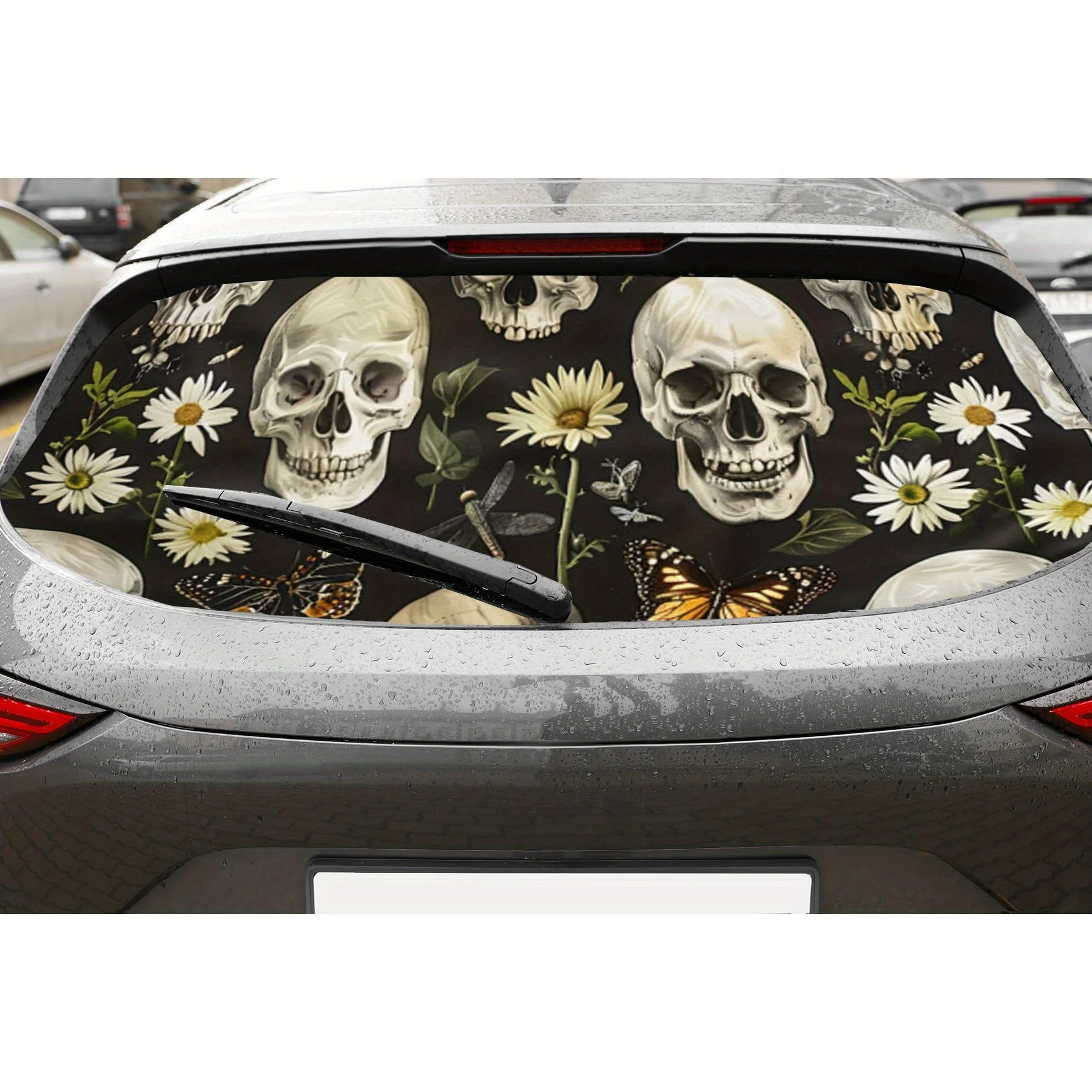 

Skull and Daisy PVC Perforated Car Vinyl Wraps, Durable Car Rear Windshield Sticker, Waterproof Car Rear Window Decal, Privacy E