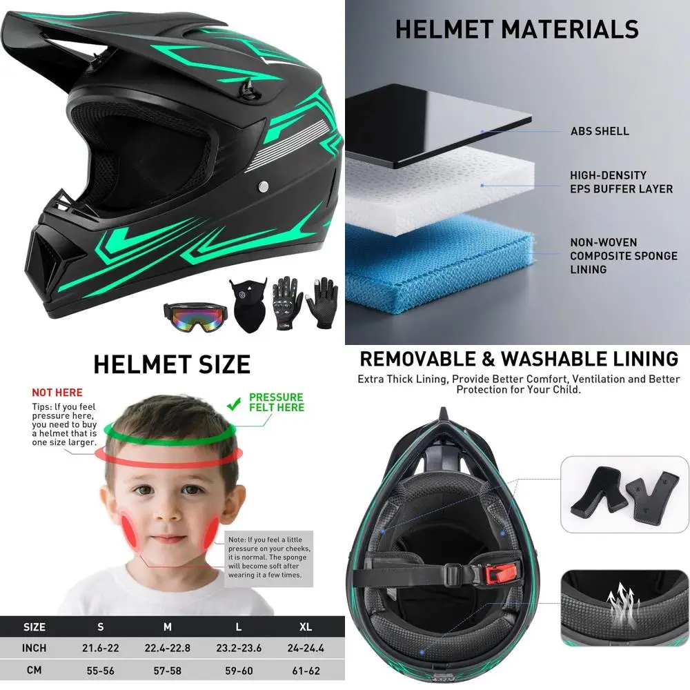 

Молодежный велосипедный шлем для мотокросса с очками, перчатками, маской для лица - одобренный DOT полнолицевой шлем для мальчиков и девочек, подходит