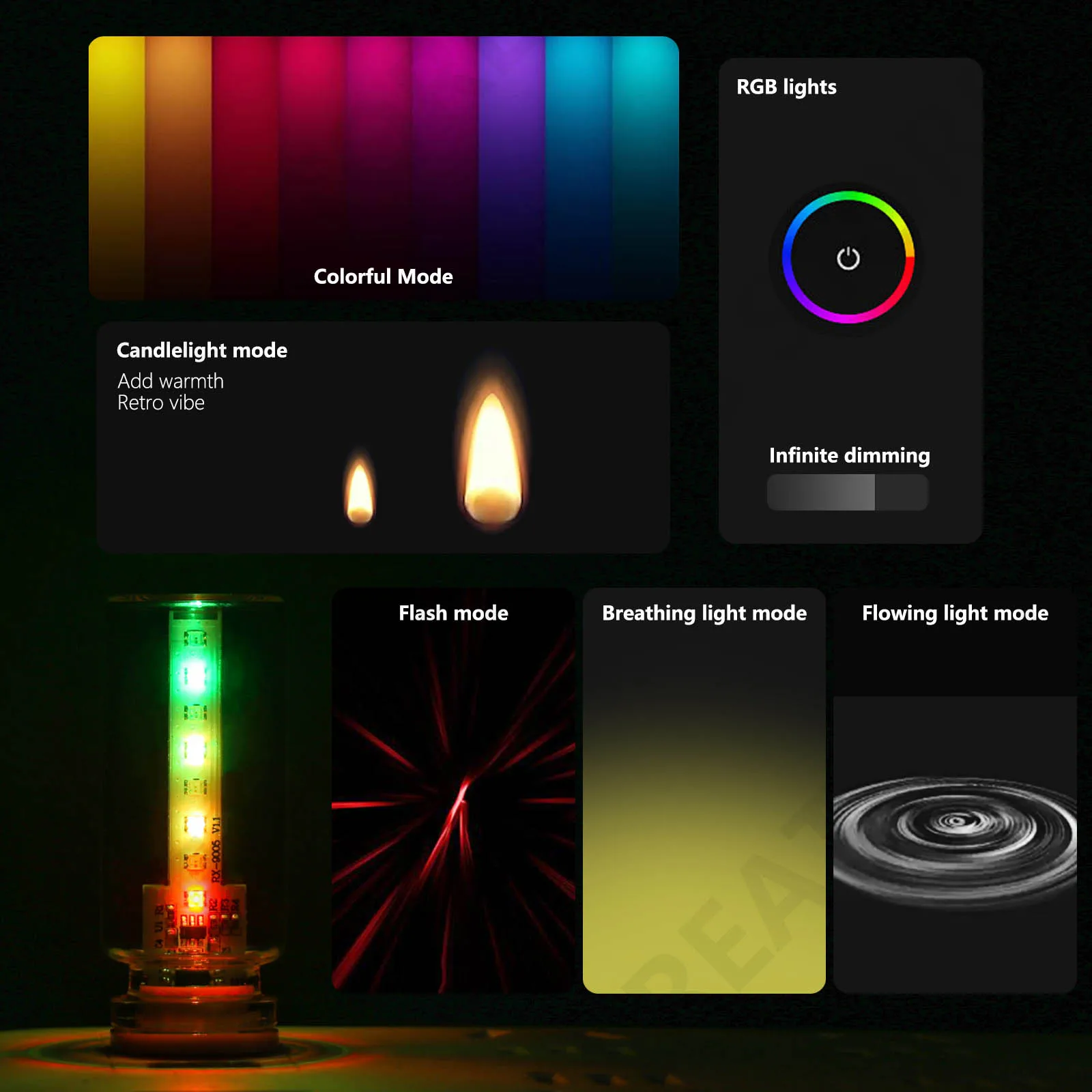 

Car USB Night Light Touch Control 6 Modes Colorful LED Filament Lamp Portable Lighting Plug and Play Decorative Atmosphere Light