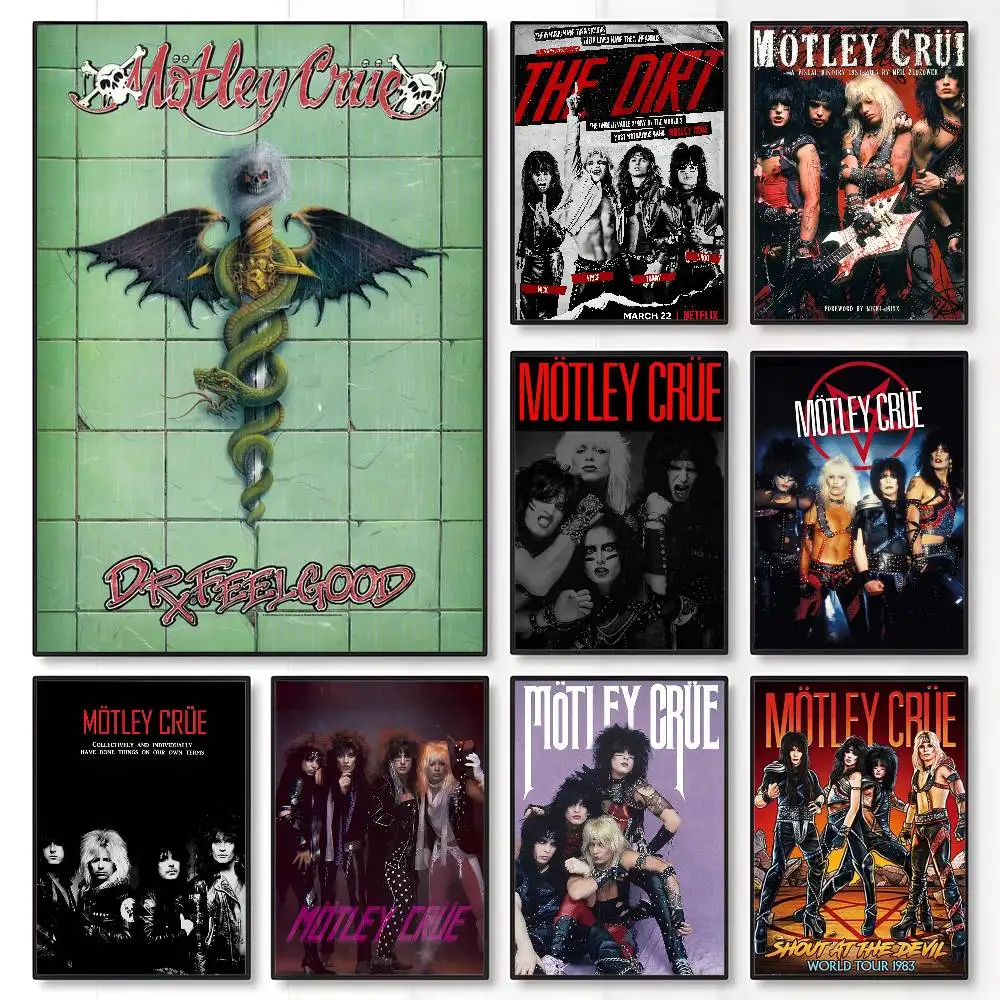 Popular Band Motley Crues Retro Poster Sticky Wall Art Printing Waterproof Home Living Bed Room Bar Aesthetic Decor
