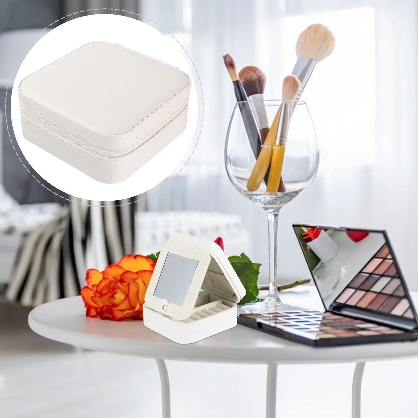 

Jewelry Organizer Box Fashionable Jewelry Display Case Premium Material Mirror for Anniversary Wedding Birthday Ring Storage