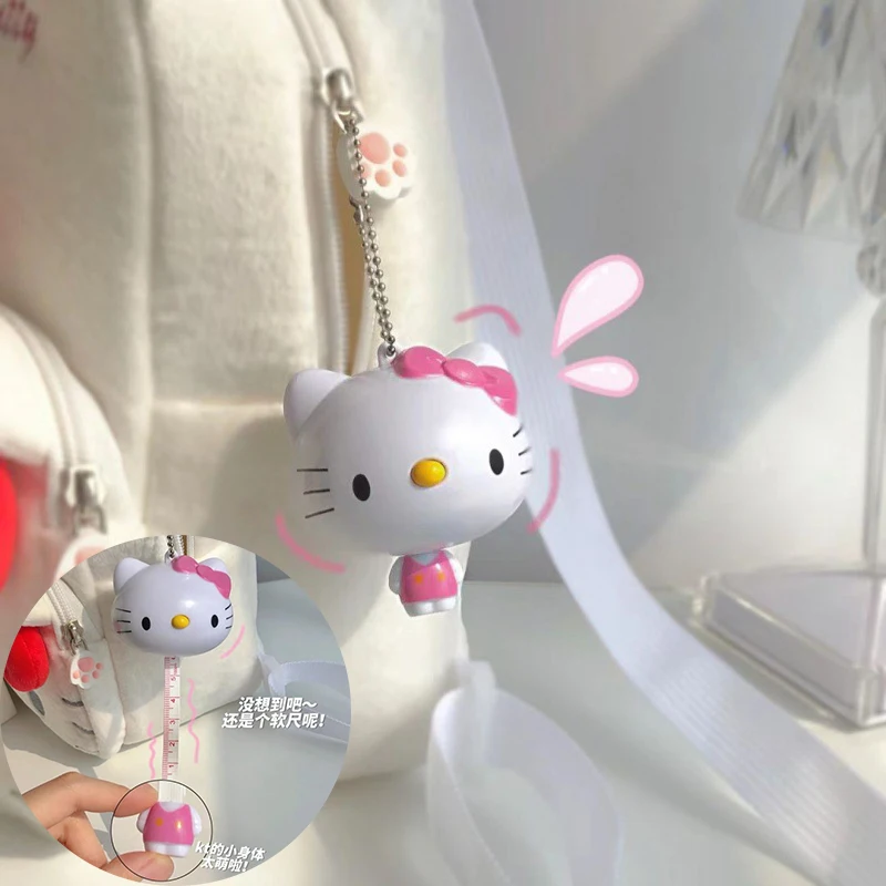 Cute 1m Hello Kitty Kawaii Portable Tape Measures Anime Sanrios Waist Circumference Automatic Retractable Height Ruler Pendant