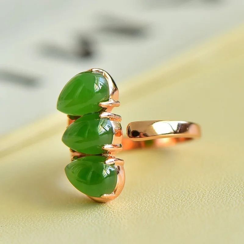 

Женское кольцо на палец с хвостом из розового золота Hetian Jade Jasper в форме капли S925