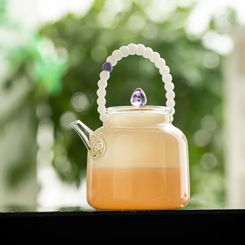 White Jade Glass Exquisite Lifting Beam Kettle Household High-value Scented Tea Set High Temperature Resistant Tea Kettle Gift