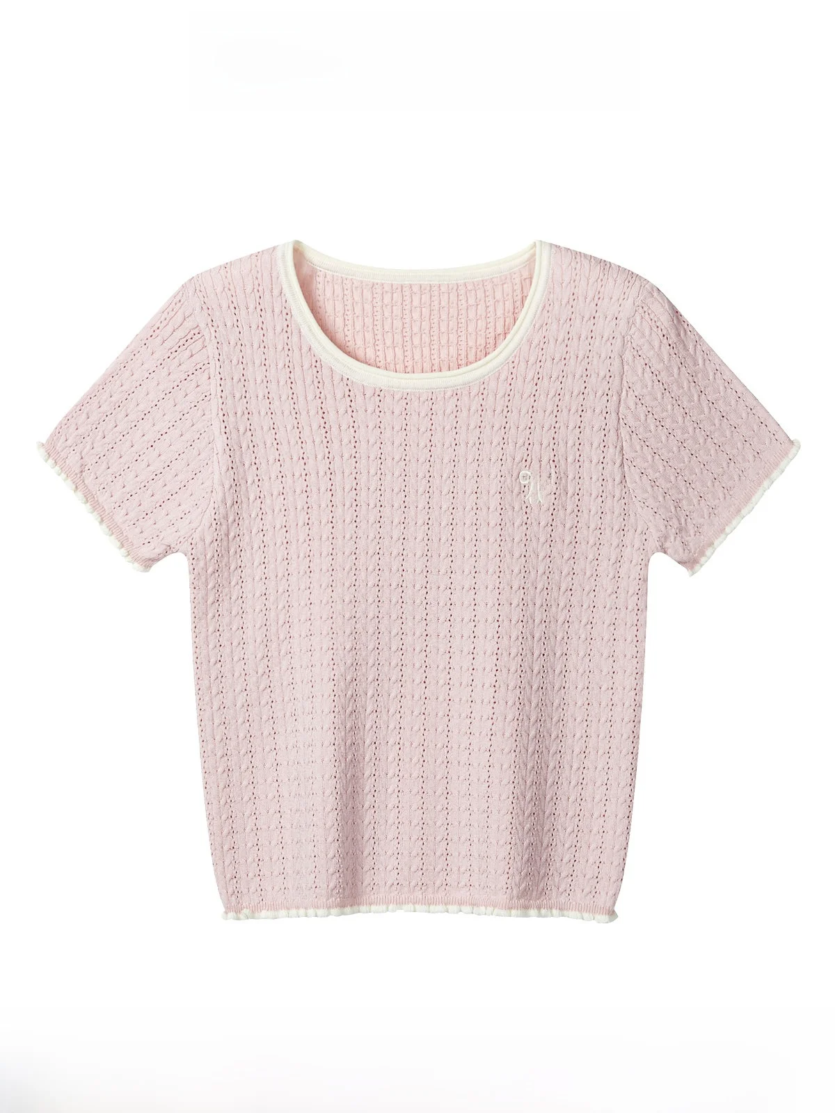 

Pink Soft round Ne ort Sve Embroidered T-irt Women's Casual Knitted irt Commute Sle Loose Fit Korean Version