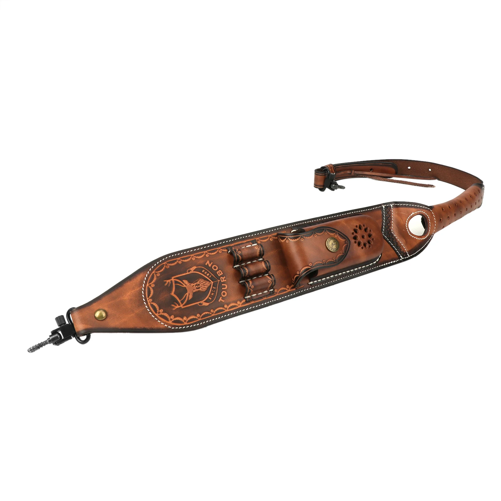 Tourbon Vintage Leather Rifle Sling Adjustable Gun Shoulder Strap with Cartridge Holder for Swivels Hunting Accessories Brown