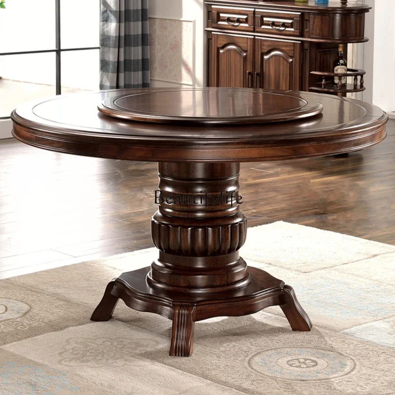 

54**American round dining table black walnut all solid wood round dining table and chairs