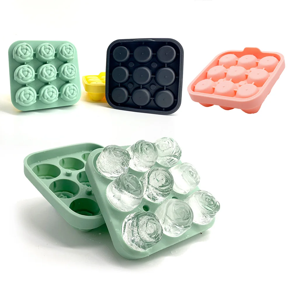 

9-Cavity Romantic Rose Ice Mold Creative Silicone Ice Cube Mold Macaron Colors with Lid for Coffee, Whiskey & Cool Drinks