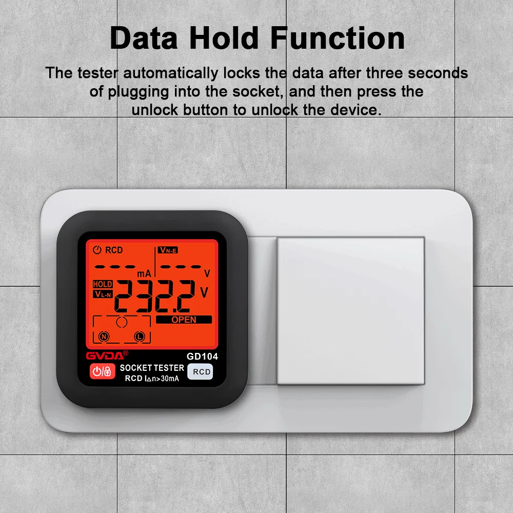 Imagem -03 - Gvda-profissional Soquete Tester Rcd Gatilho Corrente Vazamento Detector de Tensão Plug ue Disjuntor Elétrico Finder Phase Check