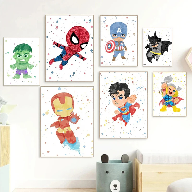 Marvel Avengers Canvas Painting Spider-Man Iron Man Hulk Cartoon Movie Posters Wall Art Picture Children Room Home Decor Cuadros