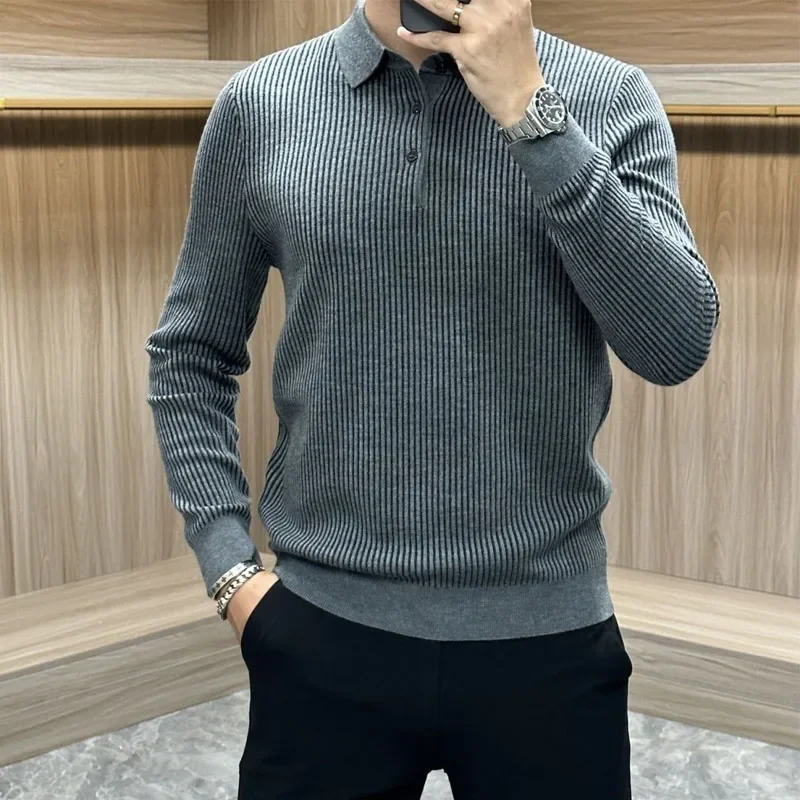 

Men's Business Fashion Solid Color Polo-Neck Sweaters Male Clothes Trend Comfortable Simplicity Long Sleeve Knitted ZL56