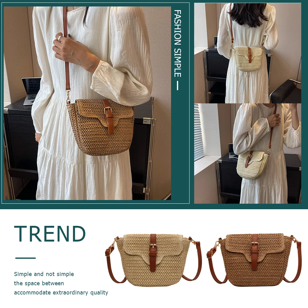 

Summer Woven Messenger Bags Fashion Women Shoulder Bag Handmade Paper Rope Simple Adjustable Straps Mobile Phone Bag