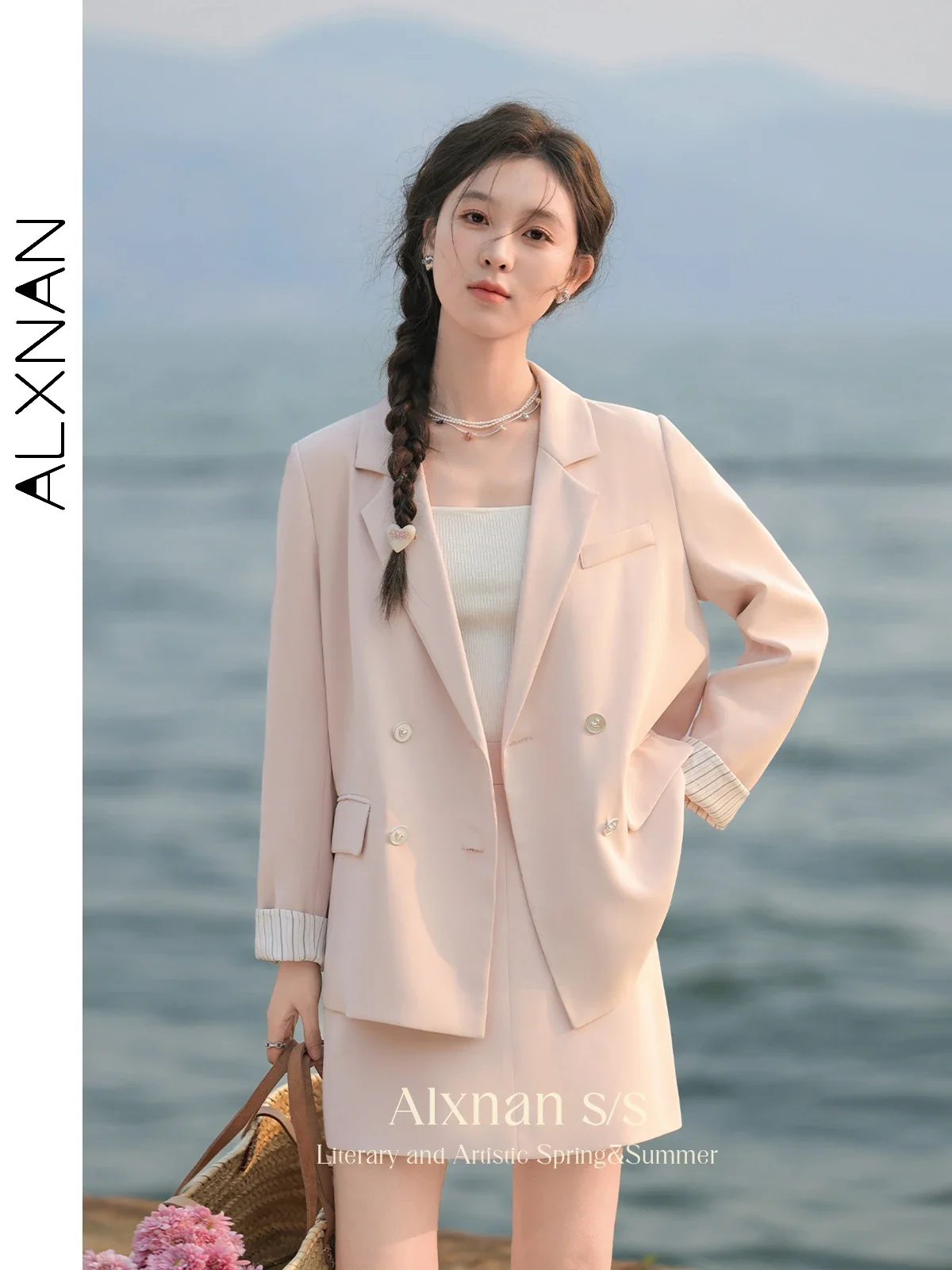 ALXNAN-Mini Jupe Trapèze Rose Unie pour Femme, Vêtement Décontracté, Taille Haute, Vendu Mathiément, Collection Automne 2024