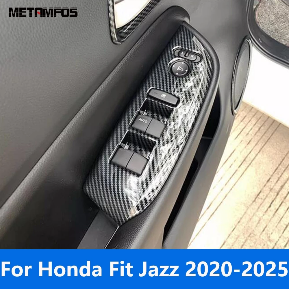 

Для Honda Fit Jazz 2020-2023 2024 2025 из углеродного волокна, крышка переключателя подъема окна, отделка, внутренняя рамка подлокотника, аксессуары, Стайлинг автомобиля