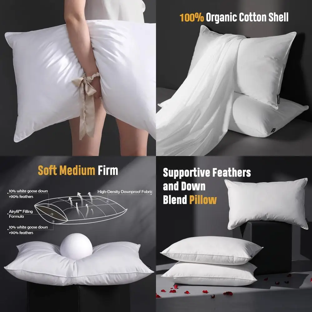 

King Size 2-Pack Cotton Pillows, 100% Hotel Quality Down Alternative, Soft Medium Support for All Sleep Positions, 20x36 Inches