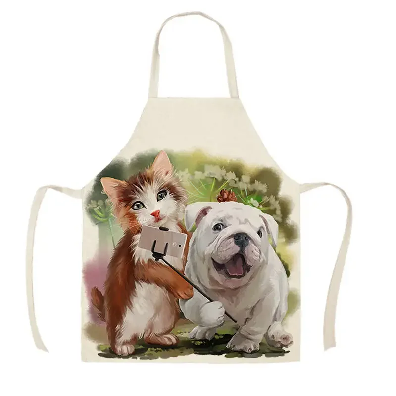 Baking Cooking Chef Apron Cute dog print kitchen apron anti-stain linen  Men\'s and women\'s home cleaning