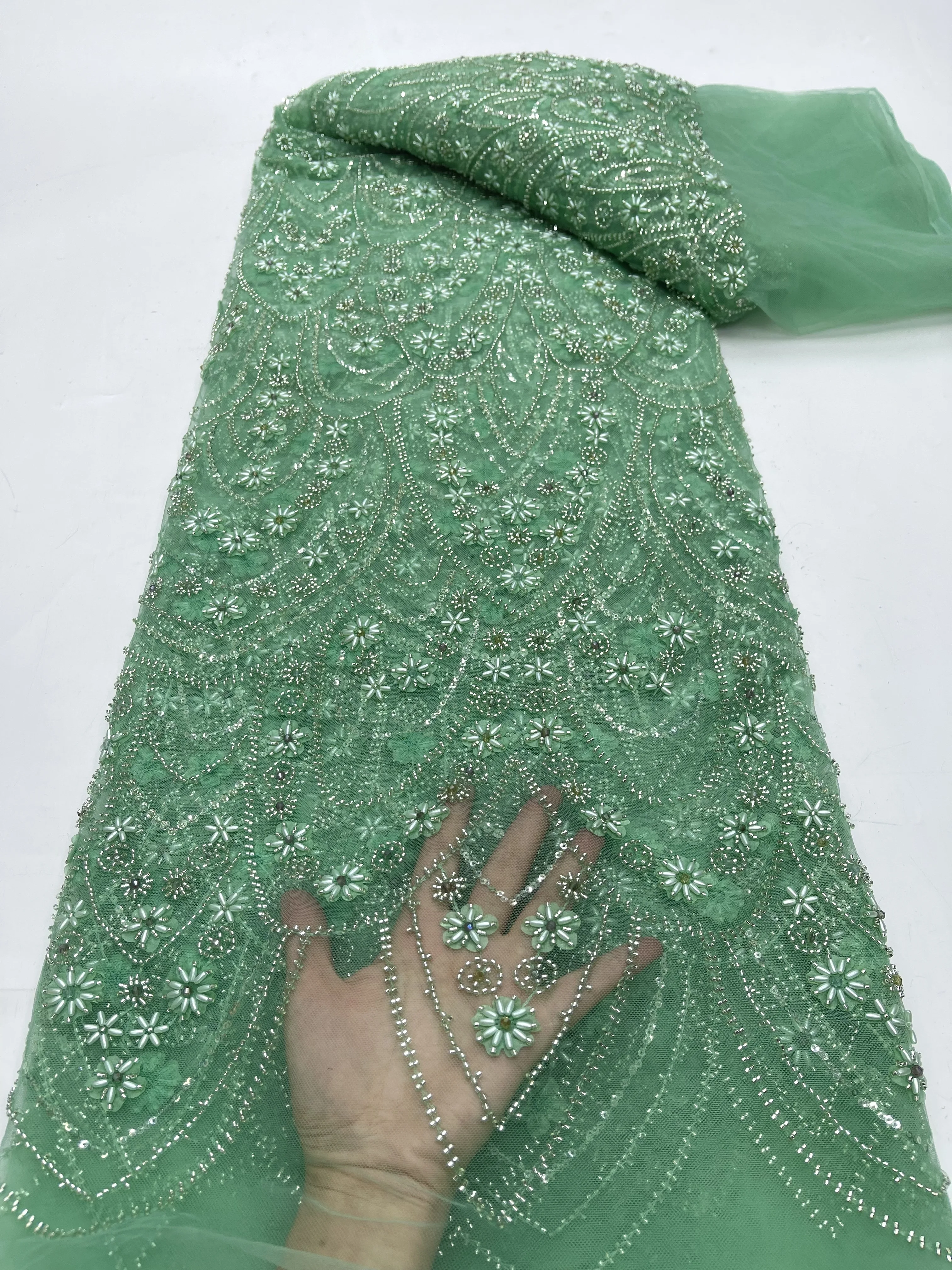 2024 Luxury French Tulle Net Lace with Sequins And Beads African Nigerian Embroidered Lace Fabric Lace Fabric For Sewing JY425K