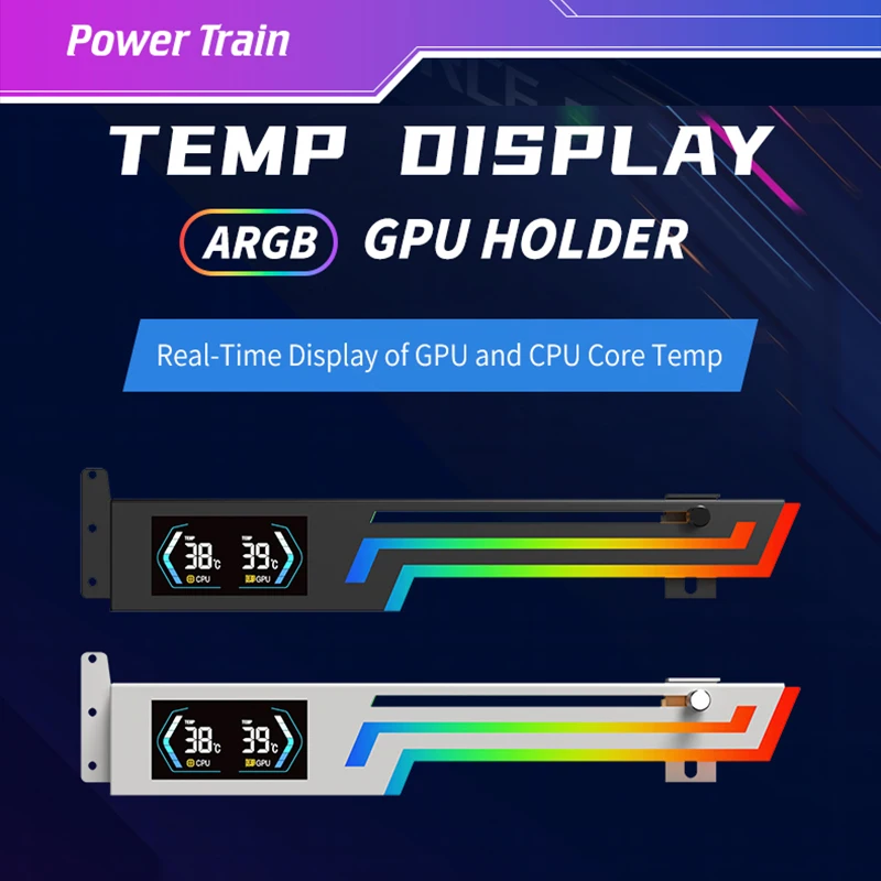 Power Train Z-X6 Temperature display Graphics Card Bracket 5V 3PIN ARGB AURA SYNC Graphics Card VGA Holder Height Adjustable