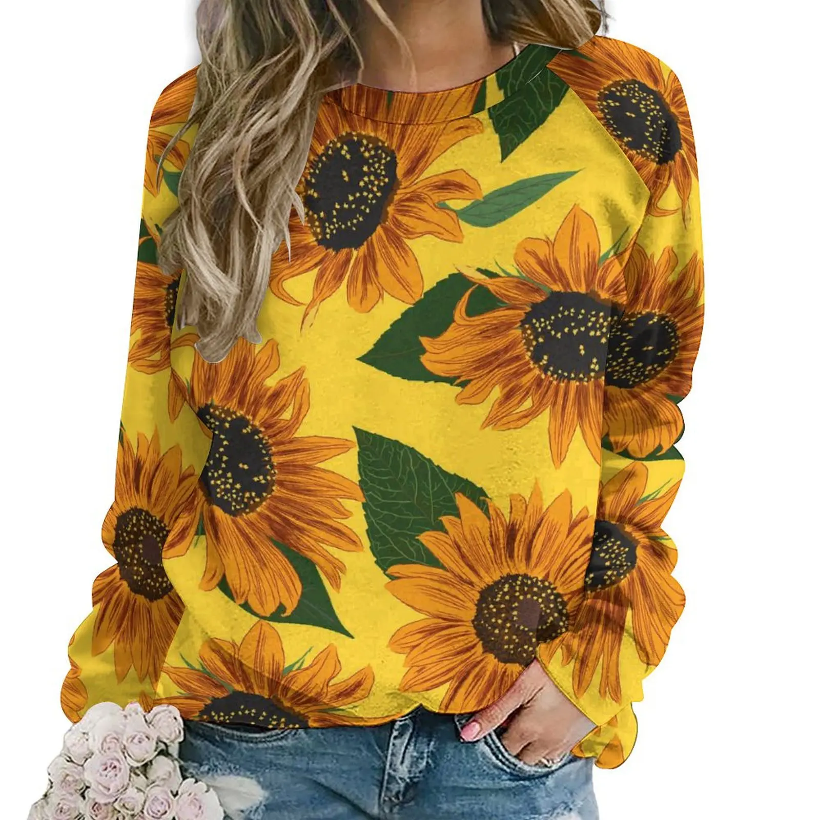 

Sunflower Print Hoodies Leaves and Flowers Street Fashion Oversized Hoodie Womens Long Sleeve Cool Design Casual Sweatshirts