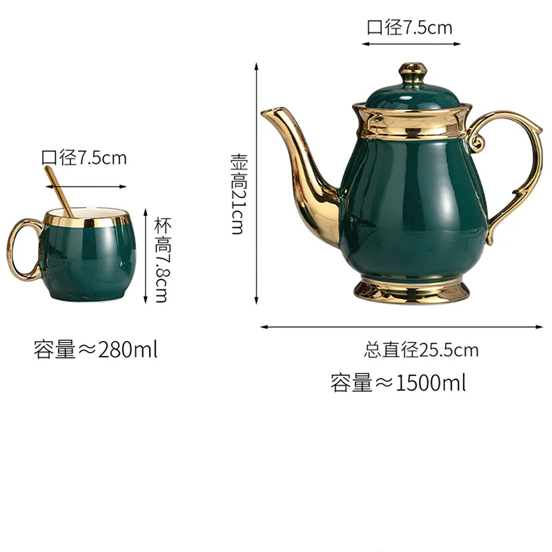 Ceramic Coffee Tea Set Creative Phnom Penh Green 1 Pot 6 Cups 1 Tray Porcelain Teaware Sets Coffee Pot Afternoon Tea Kettle